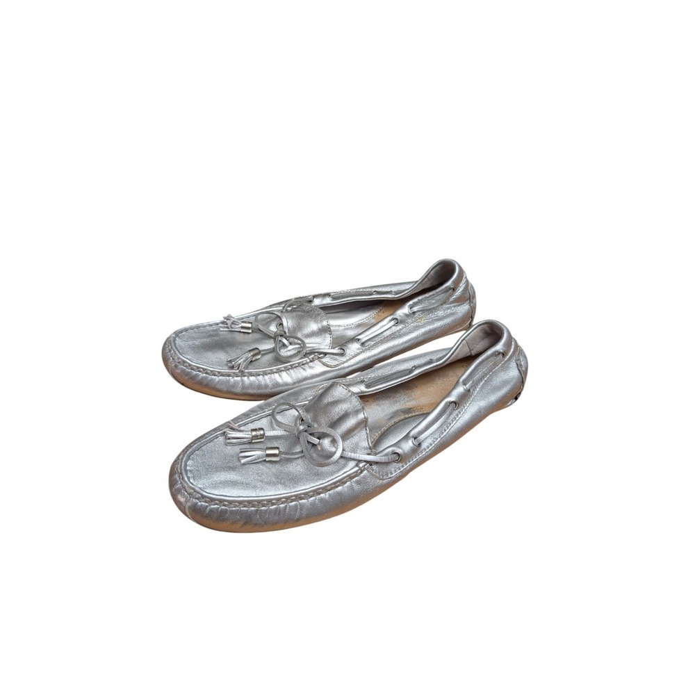 Cole Haan Womens' Size 9.5 B Evelyn Bow Driver Driving Loafer Metallic Silver